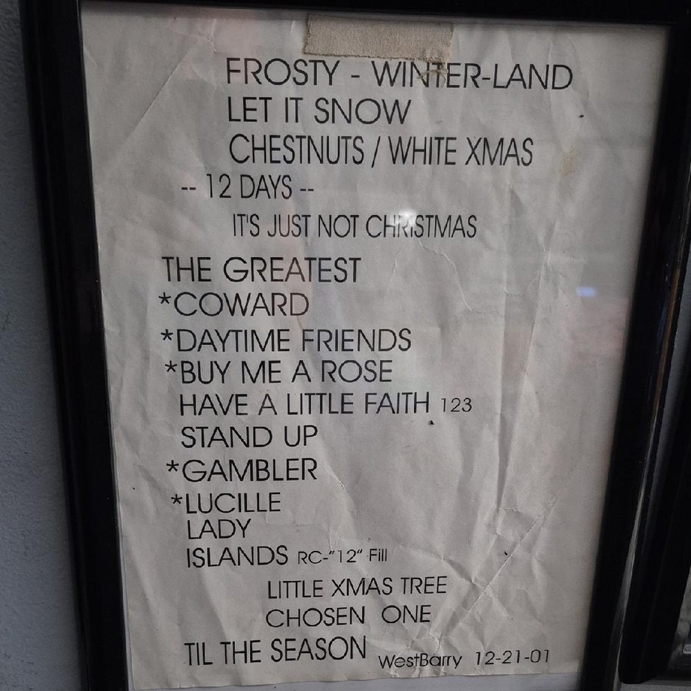 Framed Frosty Winter-Land Song List From KENNY ROGERS show